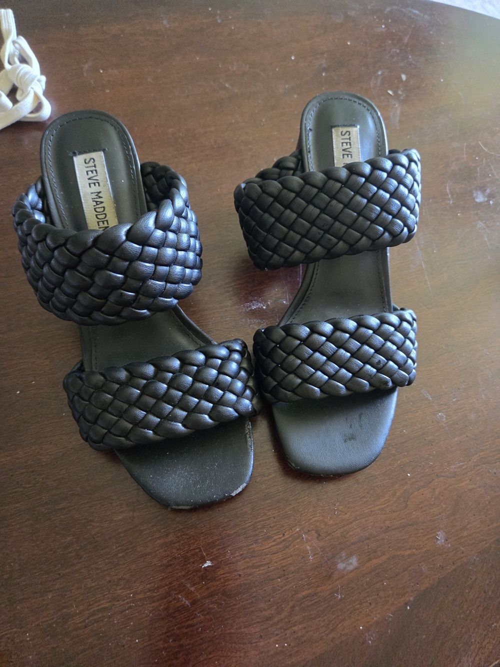 Steve Madden Black Braided Double-Strap Heeled Slides